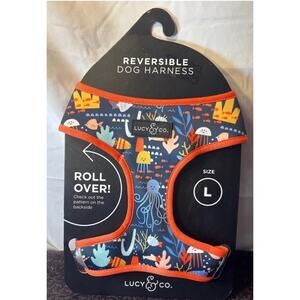 Lucy & Co Reversible Dog Harness Under the Sea Nautical Blue Orange Size L. NWT
